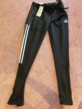 Adidas Black Performance Track Pants with White Stripes (New with Tags)